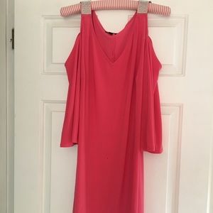 Pink Cold Shoulder Rhinestone Dress